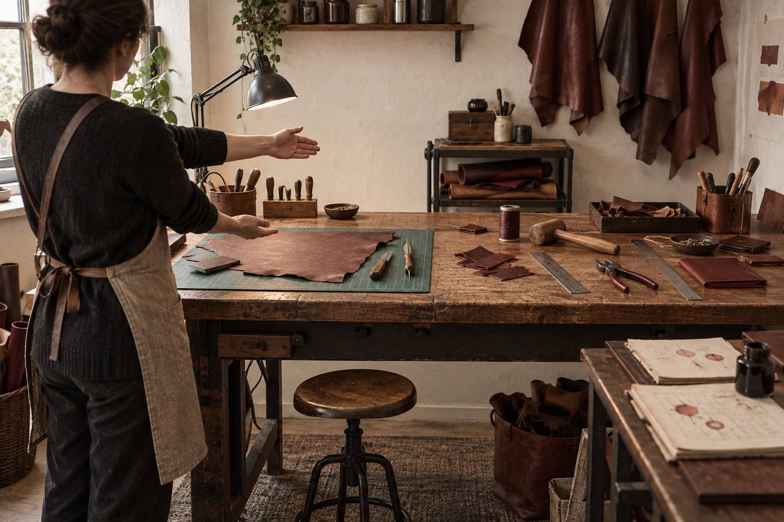 Illustration éditoriale du sujet : Atelier de maroquinerie pour gaucher : ce qu'il faut demander